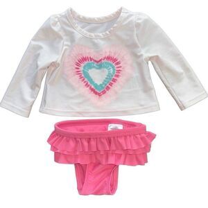 Gap baby bathing suit rash guard ruffle bottoms pink white heart 0-6 months new
